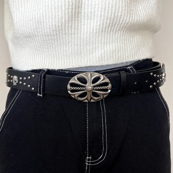 other Other - y2k 2000s vintage skeleton chrome cross studded goth emo black belt